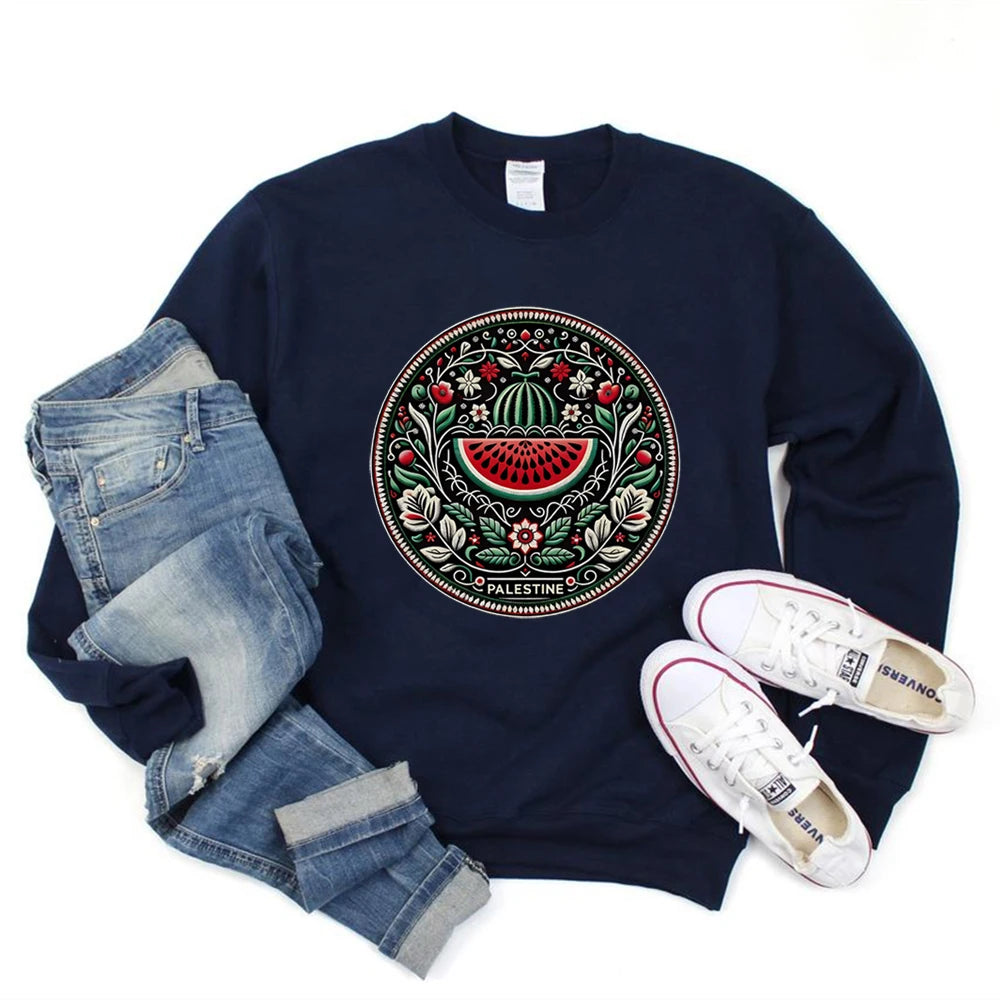 Watermelon Graphic Sweatshirt – Aesthetic Fruit & Human Rights Protest Tee, Unisex Long Sleeves