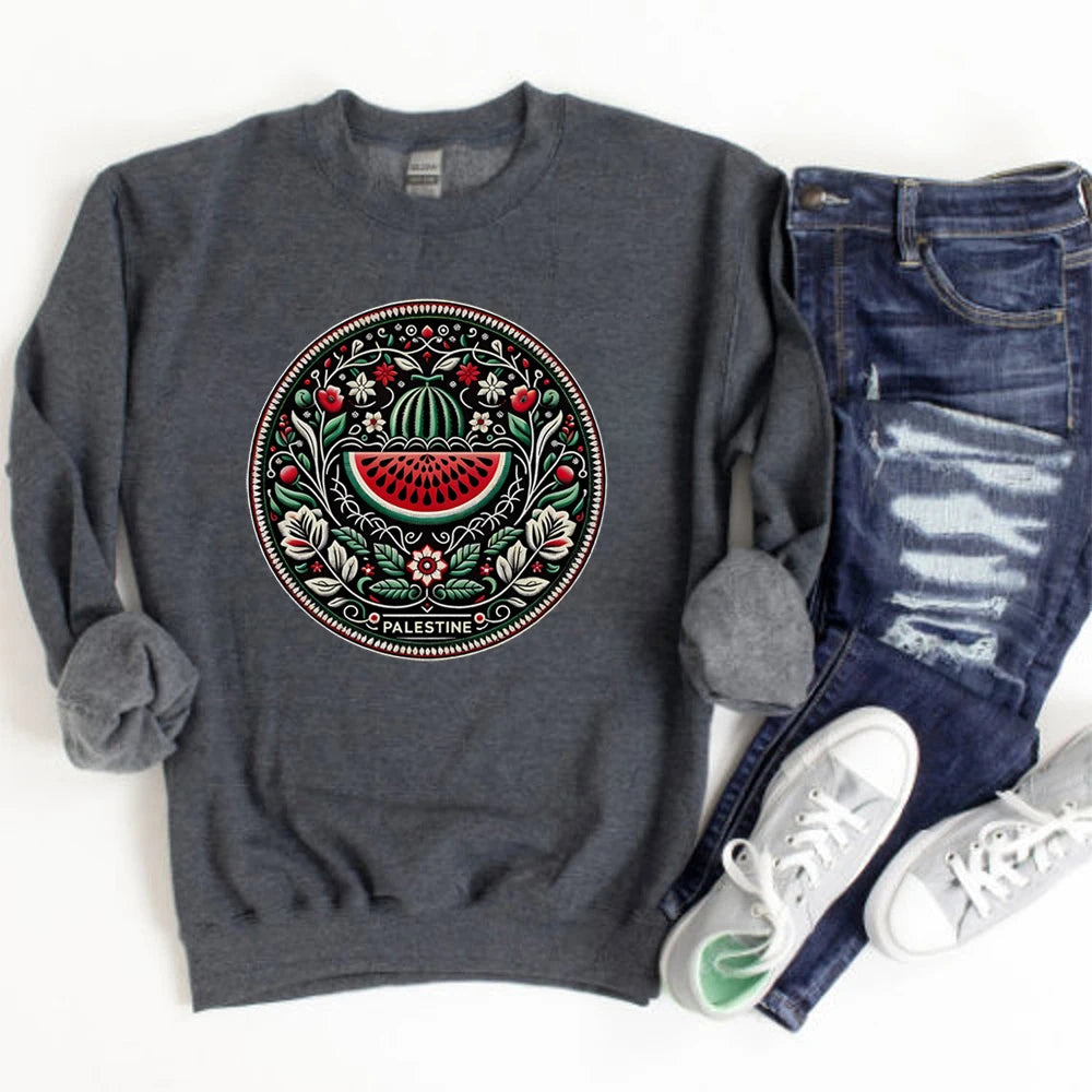 Watermelon Graphic Sweatshirt – Aesthetic Fruit & Human Rights Protest Tee, Unisex Long Sleeves