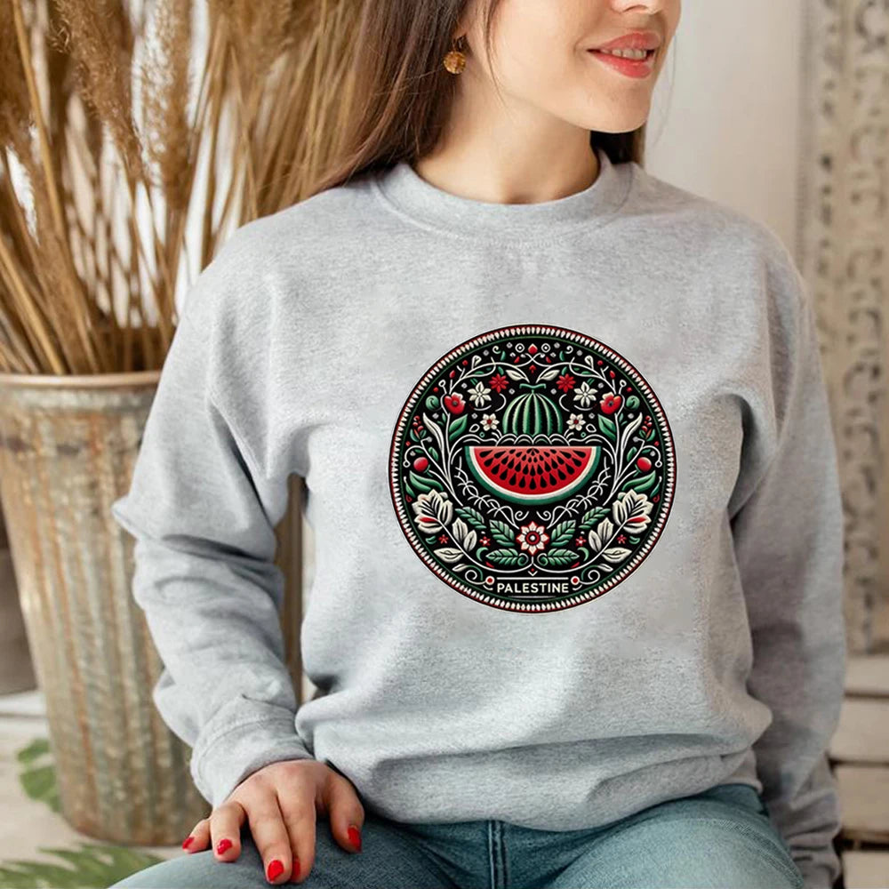 Watermelon Graphic Sweatshirt – Aesthetic Fruit & Human Rights Protest Tee, Unisex Long Sleeves