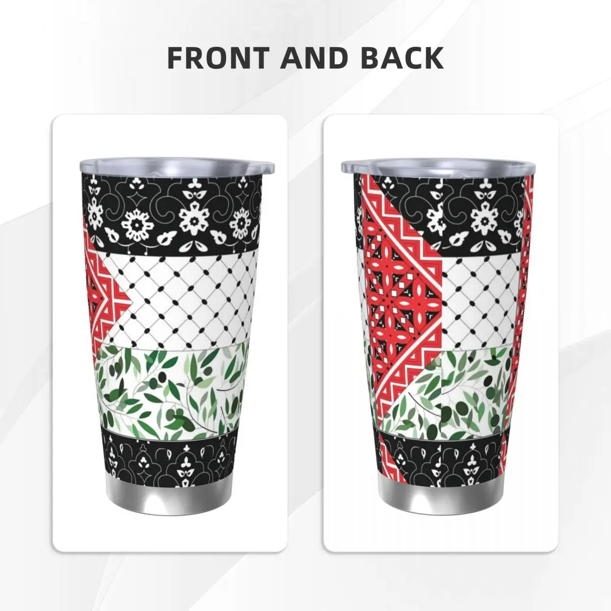 Palestinian Flag & Olives Tumbler – 20oz Insulated Mug with Straw & Lid, Perfect for Outdoors!