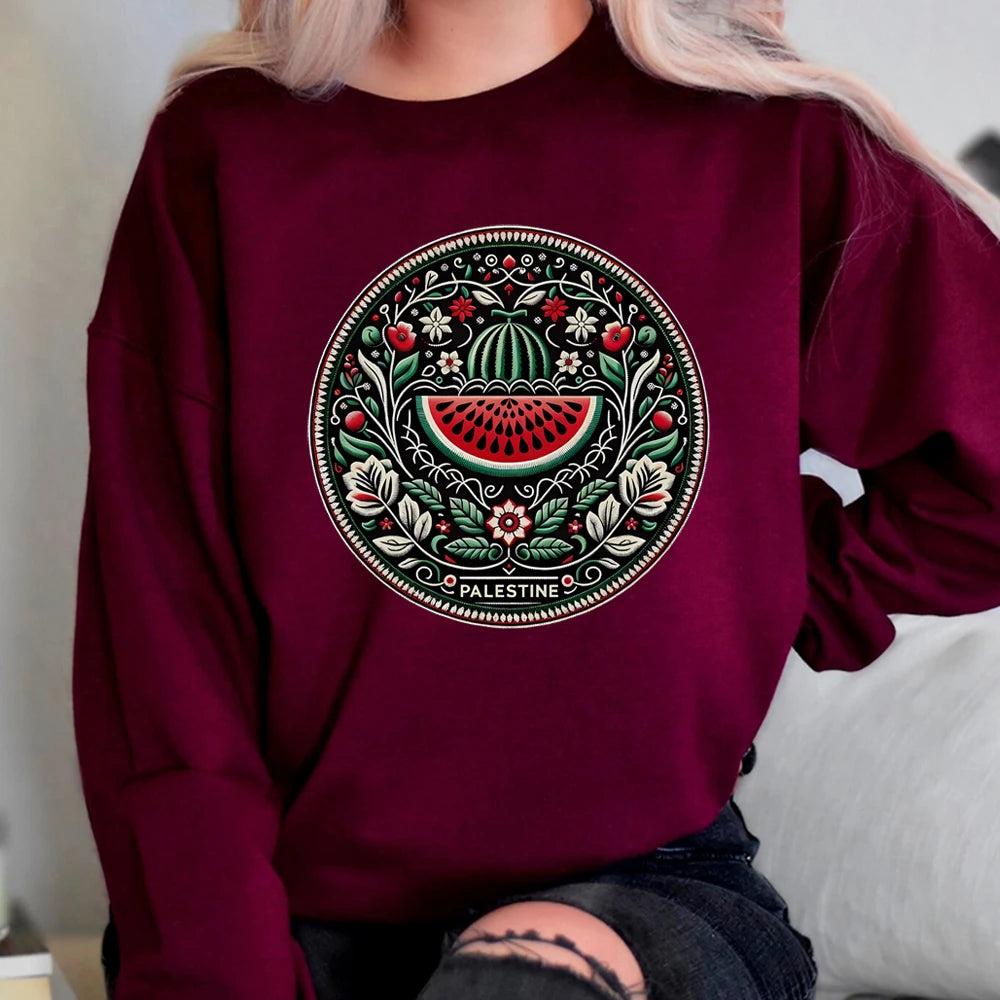 Watermelon Graphic Sweatshirt – Aesthetic Fruit & Human Rights Protest Tee, Unisex Long Sleeves