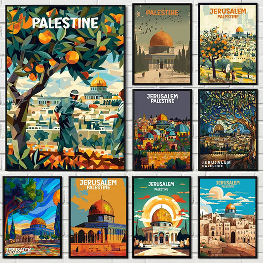 Jerusalem Palestine Travel Poster – Watercolor Canvas Wall Art for Home & Living Room Décor