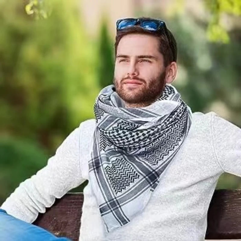 Classic Palestine Black & White Keffiyeh – Square Print Shemagh Scarf for Men & Women