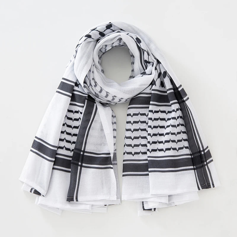 Classic Palestine Black & White Keffiyeh – Square Print Shemagh Scarf for Men & Women